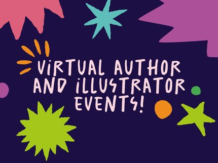 a square with the text: virtual author and illustrator events!