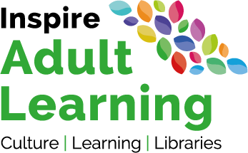 Adult learning logo with a colourful petal design taken from the main Inspire logo