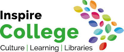 Inspire College logo with a petal design in an arrow shape taken from the main Inspire logo