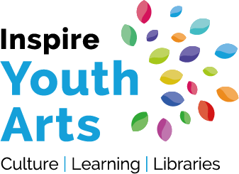 Inspire Youth Arts logo with Inspire petals in bursting pattern