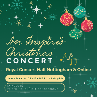 Christmas concert banner 2025 with a christmas tree on a green background