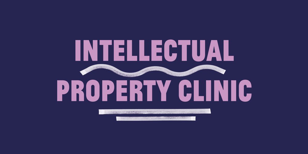 Dark blue background with purple text saying Intellectual Property Clinic