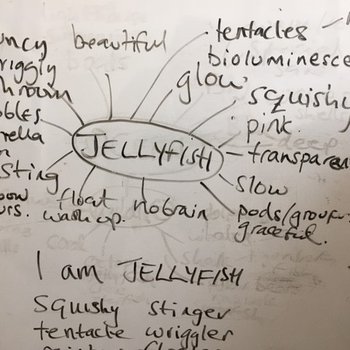 Screenshot from the Zoom author workshop showing a white board with a jellyfish mind map