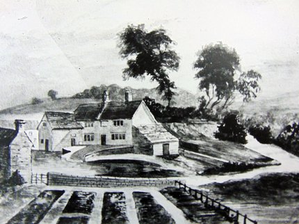 Black and white sketch of Kings Mill in the 1790's
