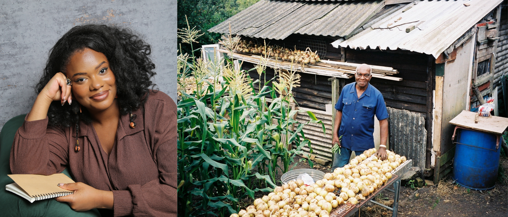 Left: Poet Cara Thompson. Right: Image from the Caribbean Pioneer Gardeners exhibition