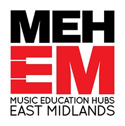 Music Hub East Midlands logo in red and black font