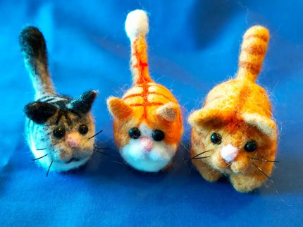 Needle felted tiny cats