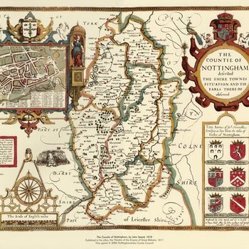 Image of John Speed's map of Nottinghamshire 1611 reproduced by Nottinghamshire County Council