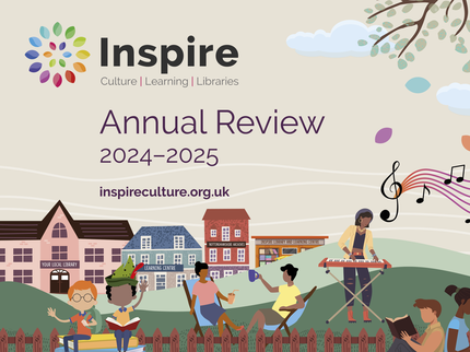 Graphic image showing landscape, people and buildings with text Annual Review 2024-2025