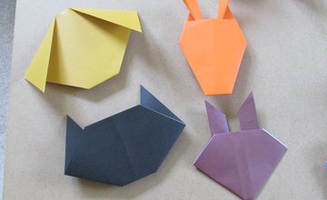 Four paper origami designs, pig, rabbit, cat and fox