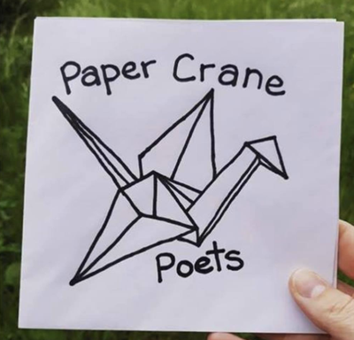 Hand drawn logo reading Paper Crane Poets.