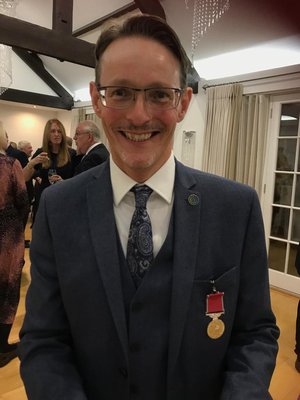 Peter Gaw with his BEM medal, October 2021.