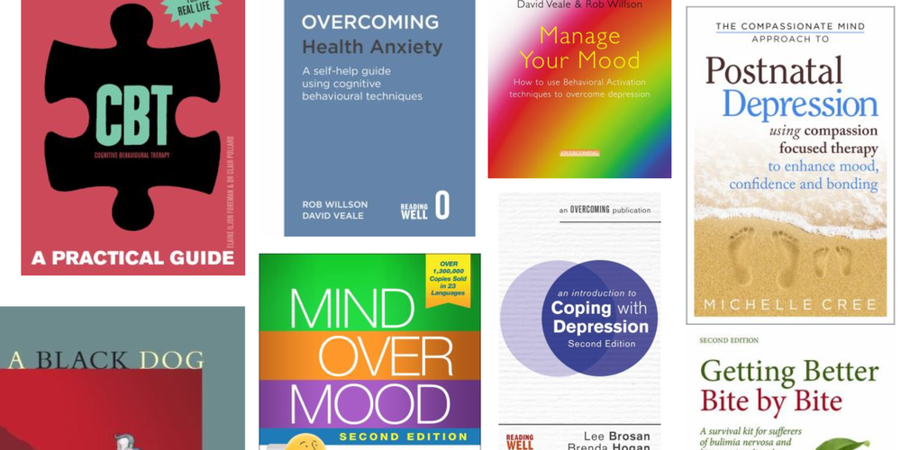 Collage of books about mood, depression, CBT and more from our Reading Well collection.