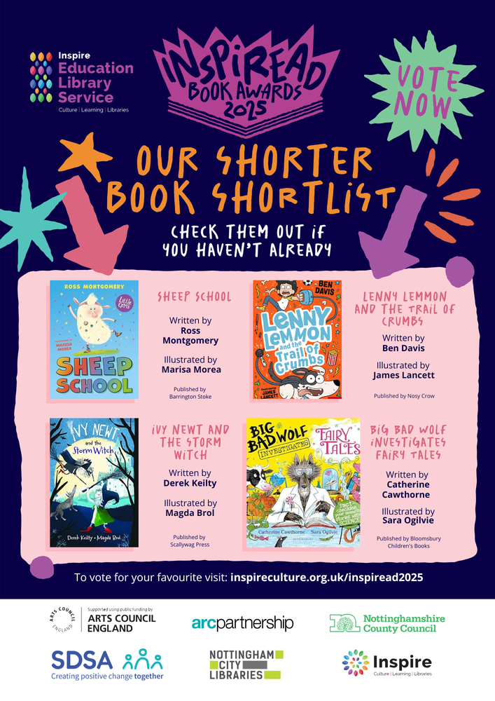 A poster showing the Shorter books shortlisted titles for InspiREAD 2025