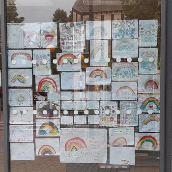 Children's drawing of rainbows thanking the NHS