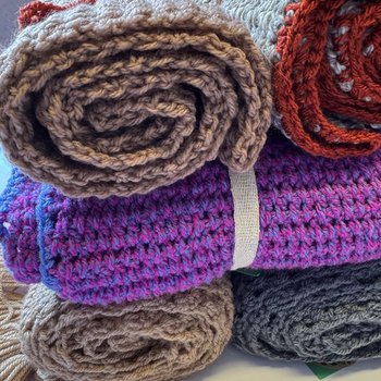 Crochet scarves kindly donated for Wrapped