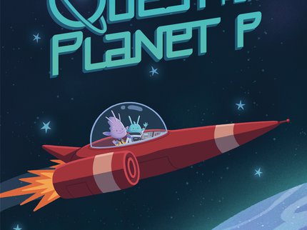 Image of a cartoon rocket flying in space.