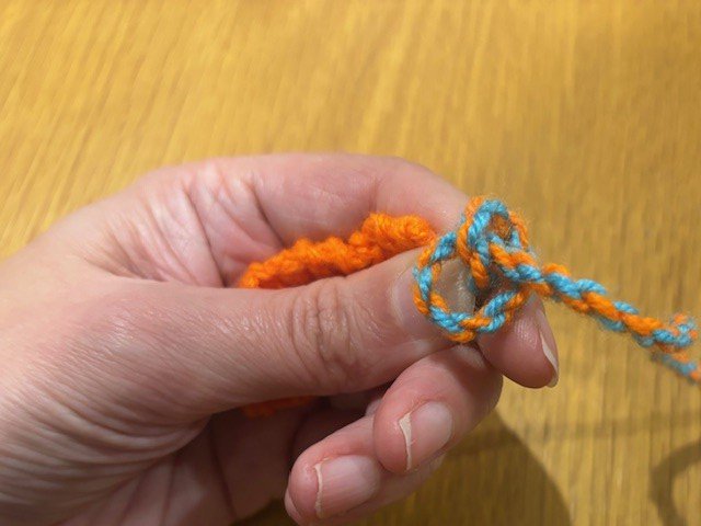 Tying a knot in a piece of twisty string