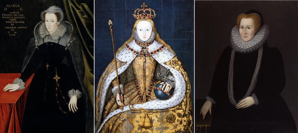 Painted portraits of Mary Queen of Scots, Queen Elizabeth I and Bess of Hardwick
