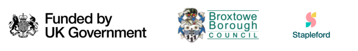 Uk government logo, Broxtowe Borough Council logo and Stapleford Towns fund logo