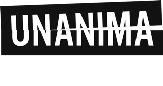 Unanima in black writing with a break through the middle of the text