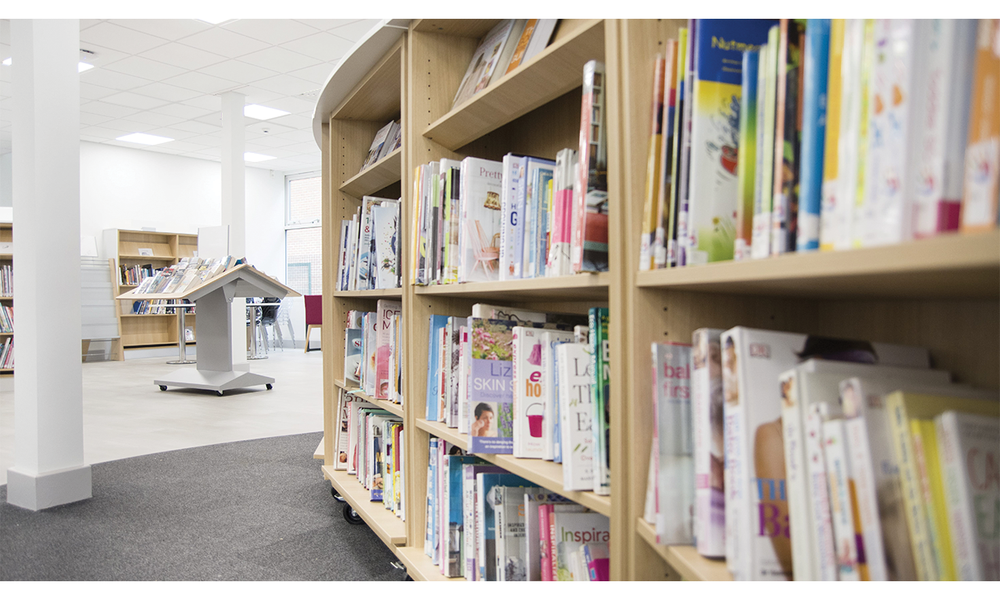 Shelf of books in a library