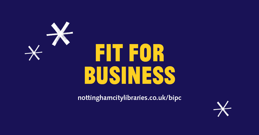 Dark blue background with yellow text saying: Fit For Business