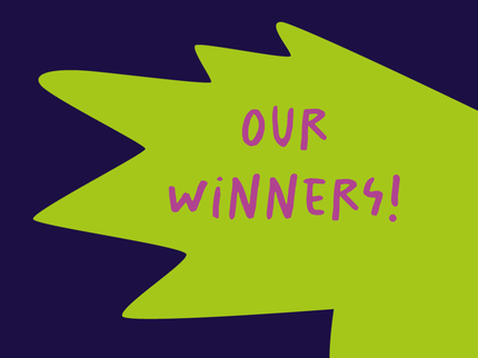 blue background with Our Winners in text