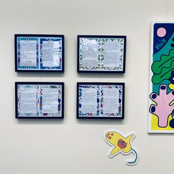 Gallery wall with framed childrens poems