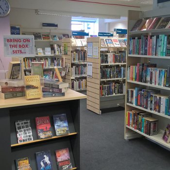 Mapperley Library after minor refurbishment showing shelving and book display area