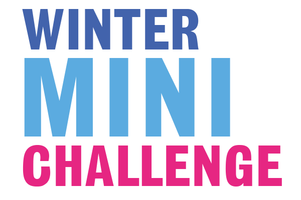 The logo for the Winter Mini Challenge - the words in blue and pink text