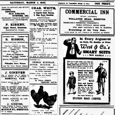 The advertisement section of the Beeston Echo newspaper from the 19th century