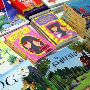 Pile of children's books including Dog and The Gruffalo by Julia Donaldson