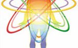 Outline of a person with an array of colours crossing around the body