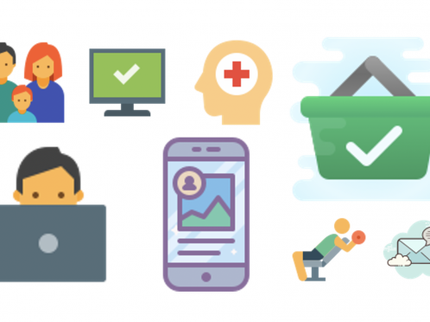 A variety of icons including family, mental health, smartphones, shopping and exercise