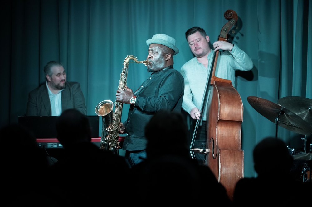 jazz player playing to audience at Beeston Library