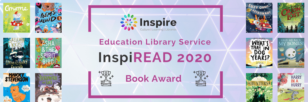 Inspiread 2020 logo in purple with book covers
