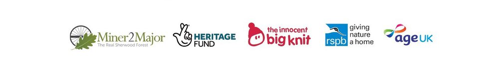 Supporting partner logos including Miner 2 Major, National Lottery Heritage Fund, The Innocent Big Knit, RSPB and Age UK