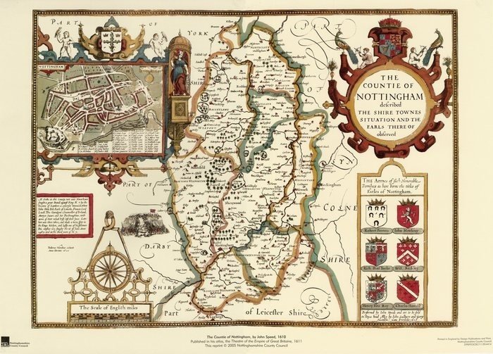 image of John Speed's map of the county of Nottingham, 1610