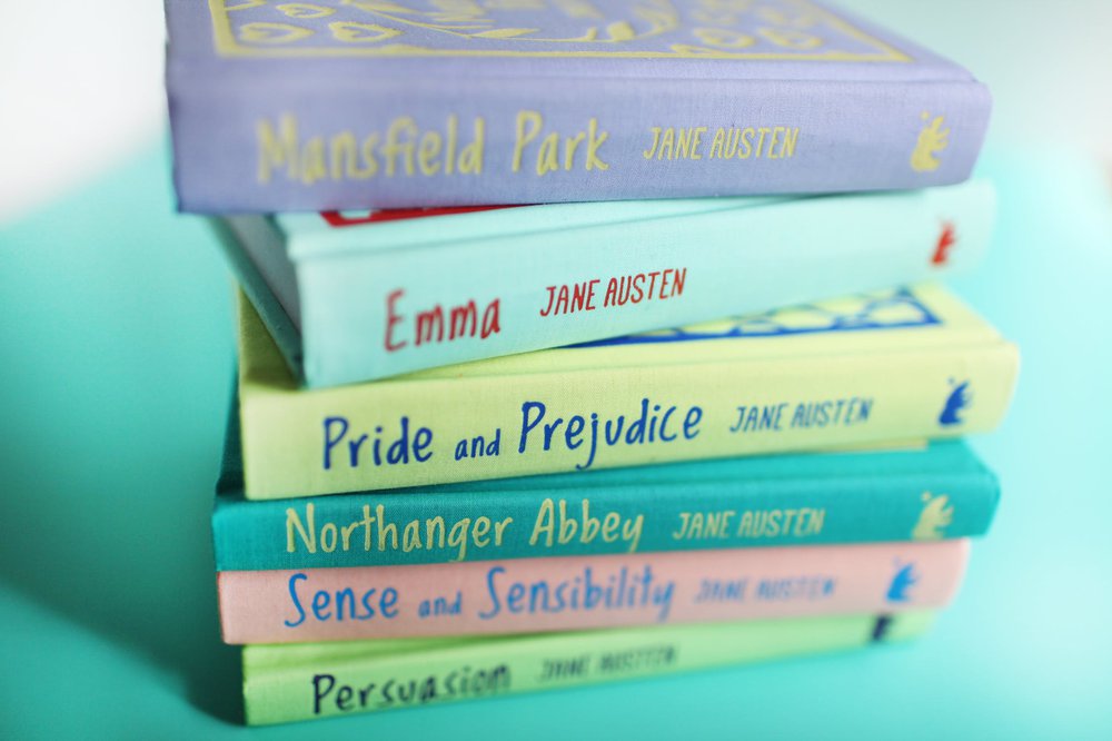 Jane Austen Books stacked in a pile