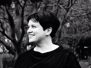 A black and white sideways shot of sarah ward