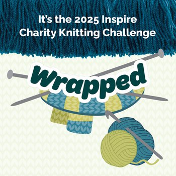 A illustration of a scarf and knitting needles