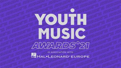 Youth Music awards 2021 logo with white text on a purple background.