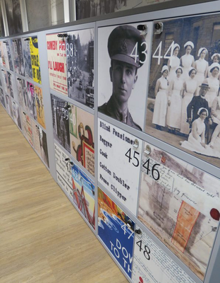 Image of Nottinghamshire Archives searchroom lockers with pictures of historical documents